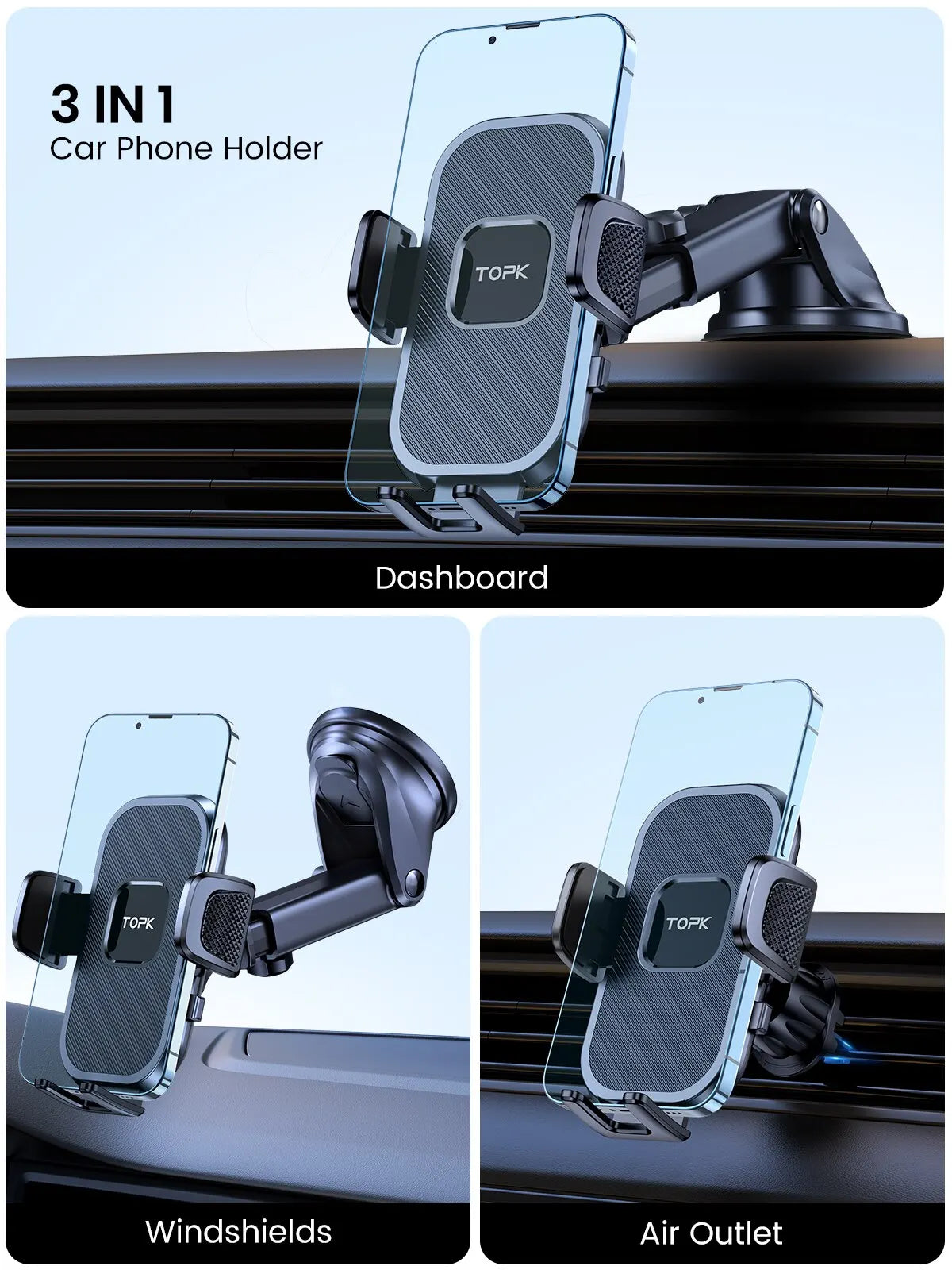 Telefoonhouder Auto – Gravity Houder voor Dashboard, Voorruit en Ventilatierooster
