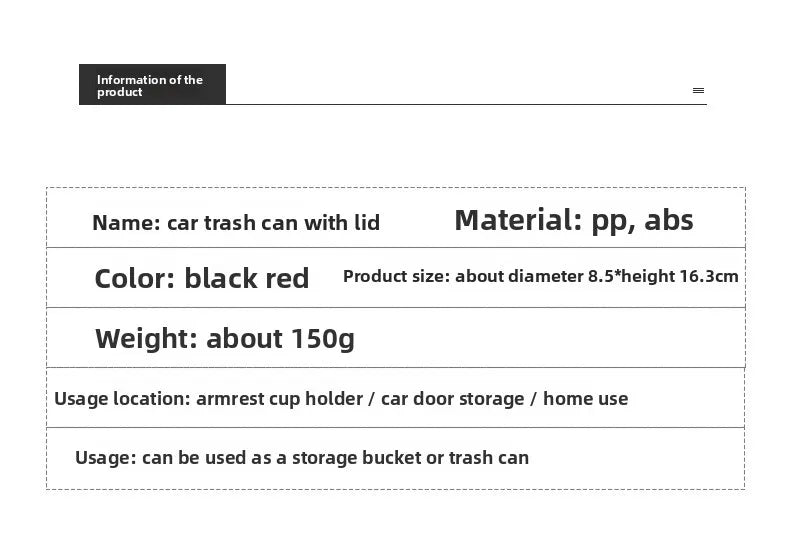 Auto Prullenbak met Deksel – Compacte Afvalbak voor Interieur